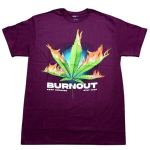 Burnout Mens Short Sleeve Burgundy T-Shirt Size Large